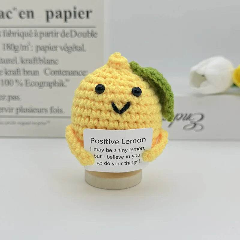 Funny Positive Crochet Sunshine Doll Desktop Ornament Handmade Cheer Emotional Support Sun with Card Home Party Decor - ToylandEU