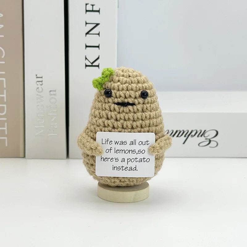 Funny Positive Crochet Sunshine Doll Desktop Ornament Handmade Cheer Emotional Support Sun with Card Home Party Decor - ToylandEU