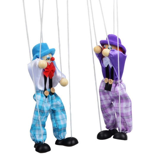 Colorful Pull String Puppet Clown Wooden Marionette