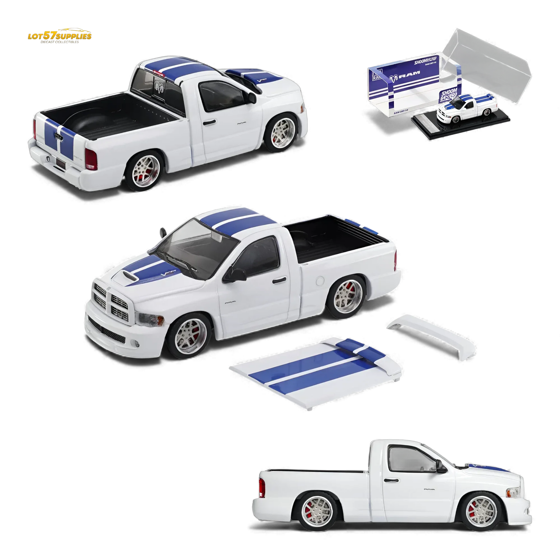 GCD Dodge RAM SRT-10 White Blue Stripe 1:64 - ToylandEU