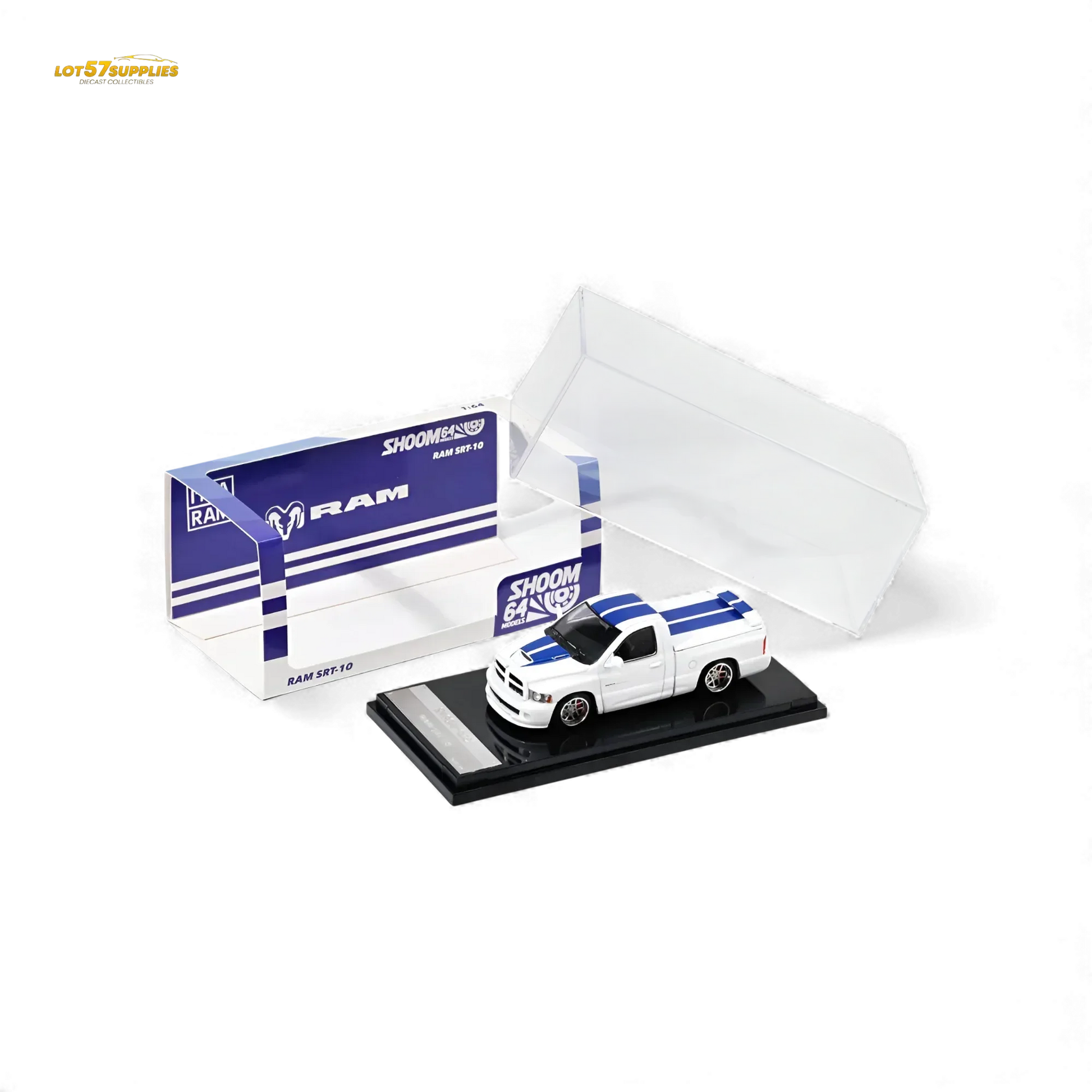 GCD Dodge RAM SRT-10 White Blue Stripe 1:64 - ToylandEU