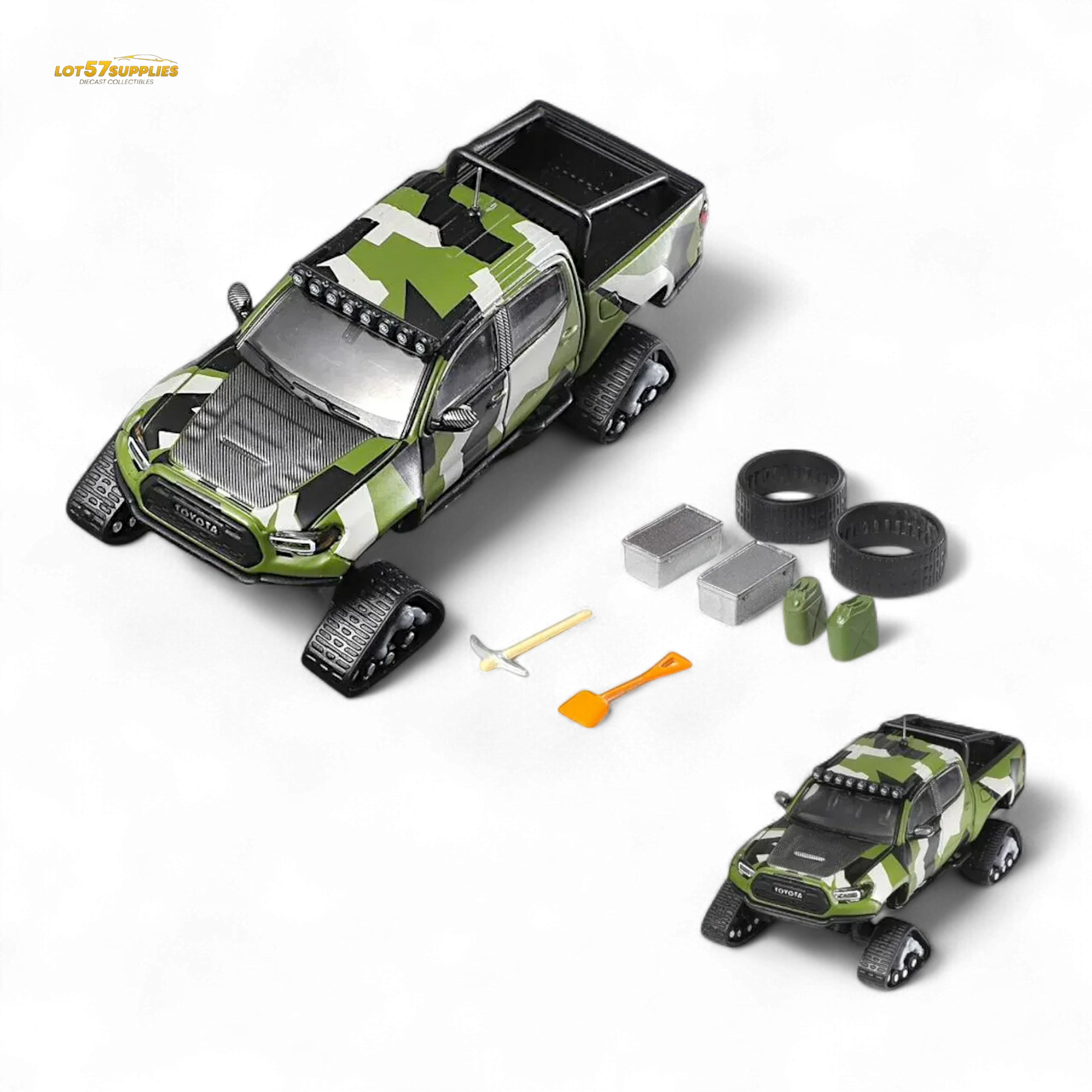 GCD Toyota TACOMA SNOW VERSION in Green Camo & 3PMSF Tires 1:64 - ToylandEU