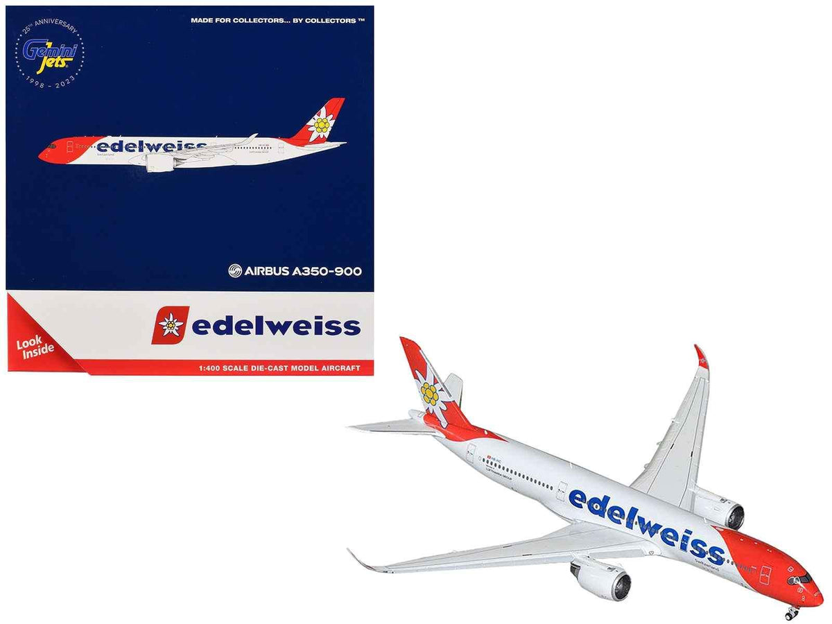 Airbus A350-900 Commercial Aircraft with Flaps Down Configuration | 1/400 Diecast Aircraft Model | GeminiJets | Edelweiss Air Series