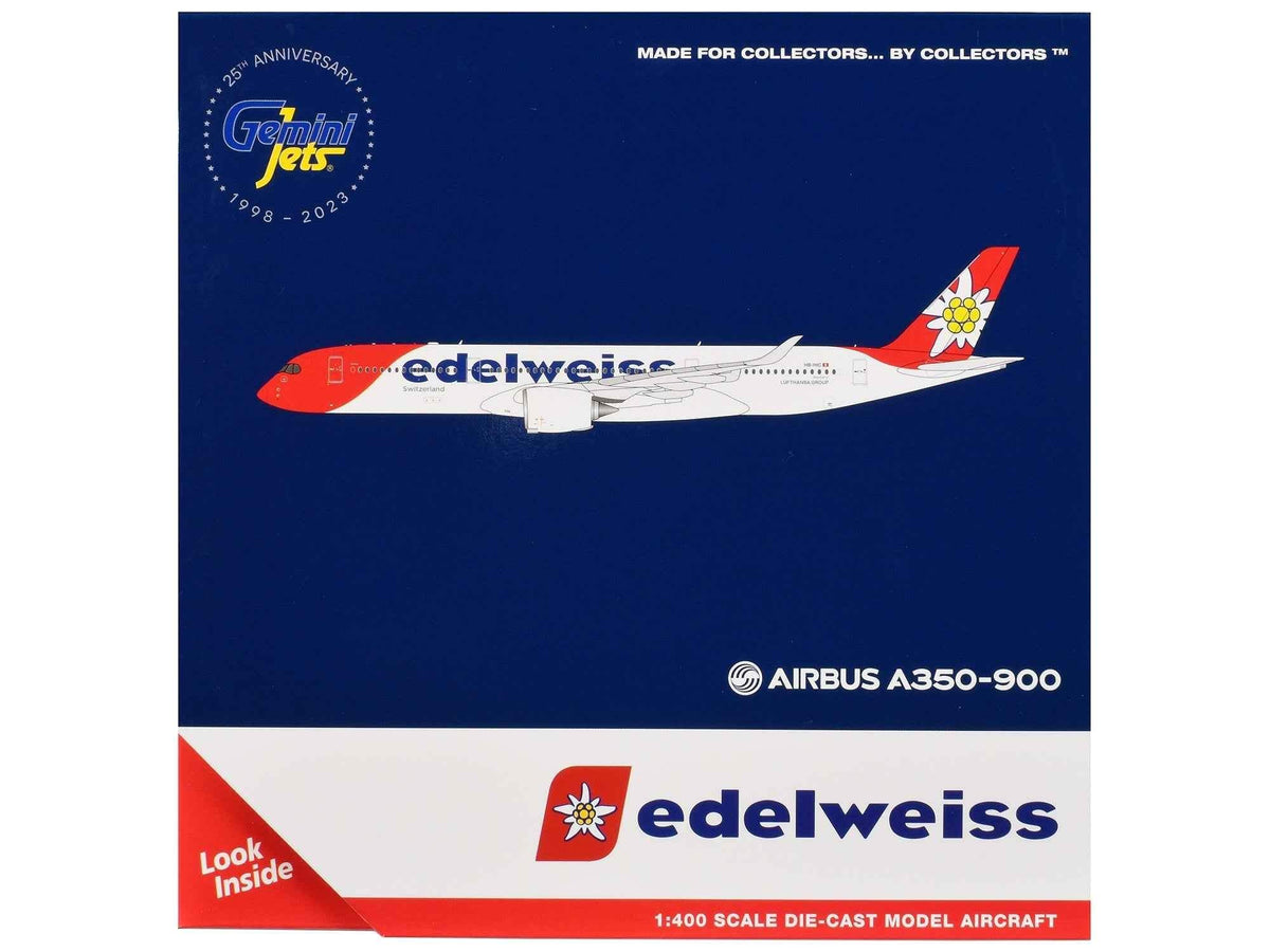 Airbus A350-900 Commercial Aircraft with Flaps Down Configuration | 1/400 Diecast Aircraft Model | GeminiJets | Edelweiss Air Series