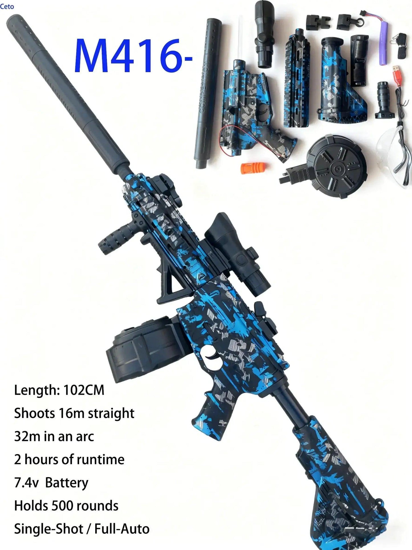  M416 Gel Blaster Full Auto Electric Toy Gun Long Range -  ToylandEU™