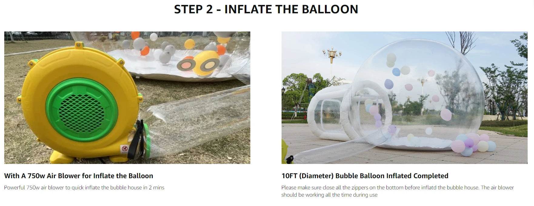 10FT Inflatable Bubble House with Trampoline and Clear Dome - PVC Material, Includes Blower, Free Shipping for Parties - ToylandEU