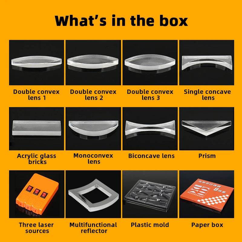 Conjunto de experimentos de óptica geométrica, kit de lentes ópticas, lente côncava convexa, refração de luz, reflexão, ensino de física, presente de ciências - ToylandEU