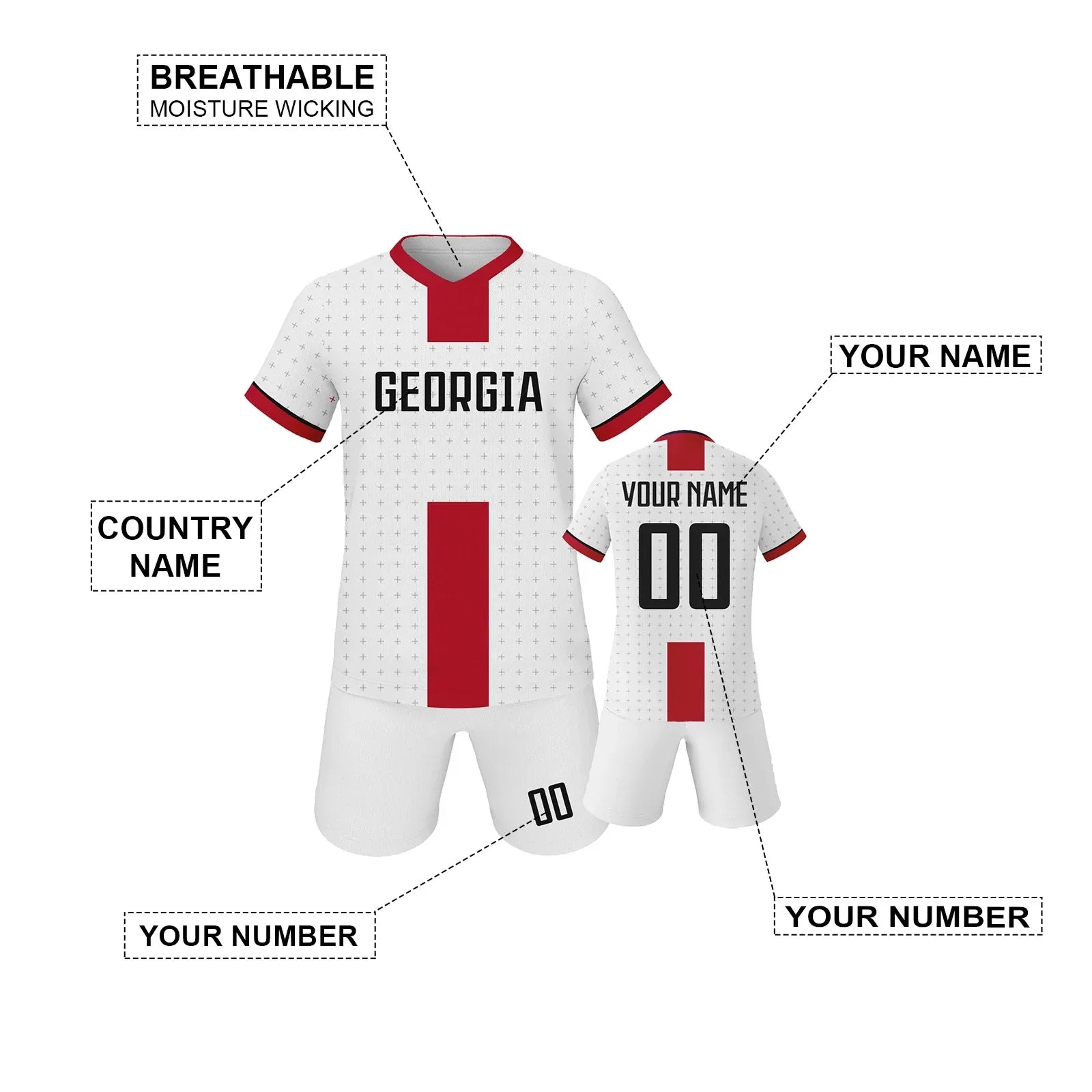 Georgia Custom Kids Soccer Jersey Kit With Personalized Name And Number Unisex Youth Football Training Uniform - ToylandEU