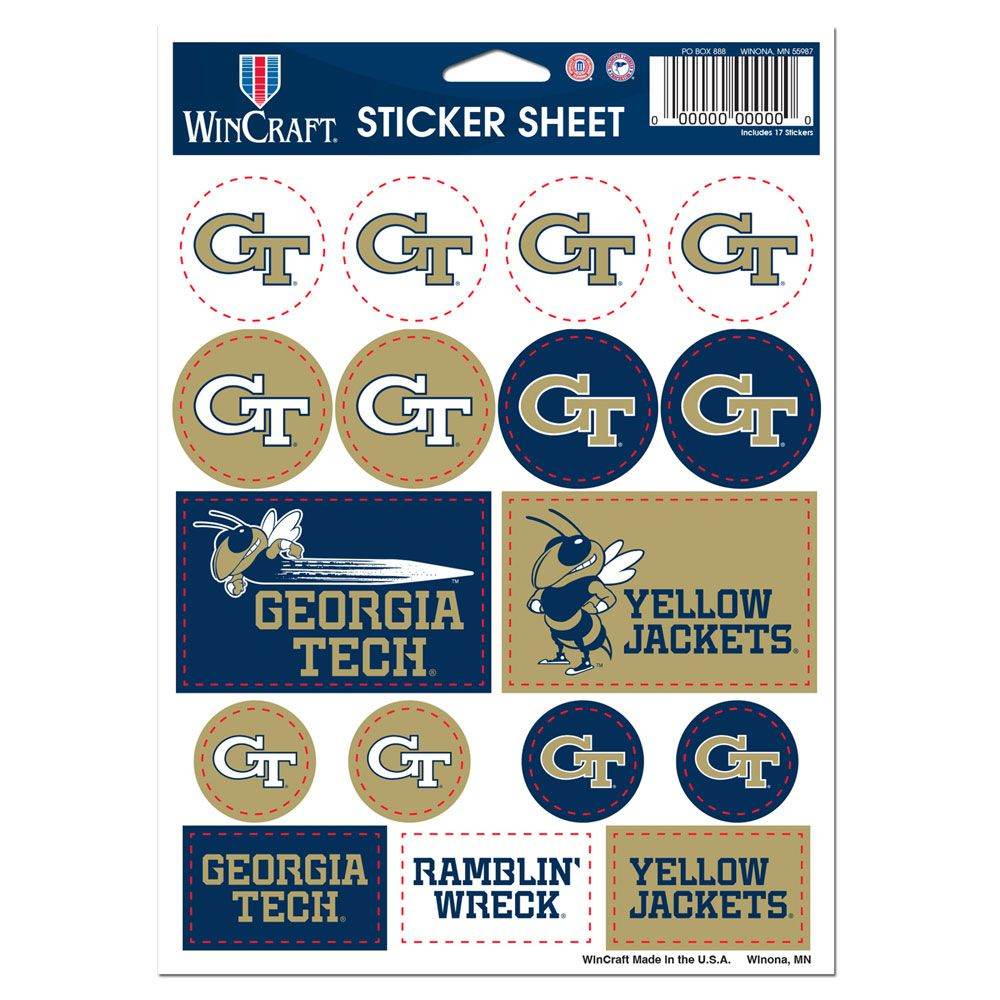 Georgia Tech Yellow Jackets Decal Sheet Vinyl 5x7 Sticker - ToylandEU