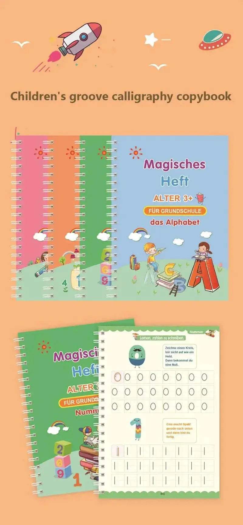 German Magic Books for Children Reusable 3D Groove Magic Notebook Writing for Lettering Calligraphy Set Montessori Ring Notebook - ToylandEU