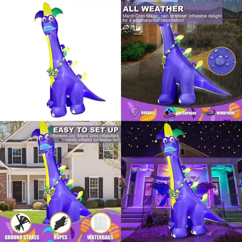 Giant 12ft Mardi Gras Dinosaur Inflatable with LED Lights - ToylandEU