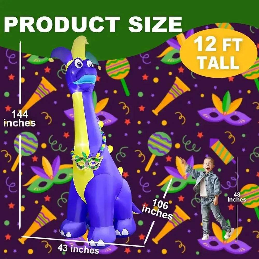 Giant 12ft Mardi Gras Dinosaur Inflatable with LED Lights - ToylandEU