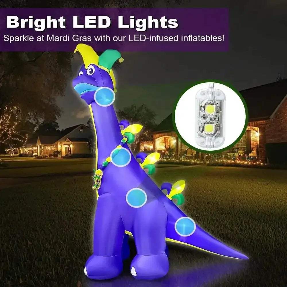 Giant 12ft Mardi Gras Dinosaur Inflatable with LED Lights - ToylandEU