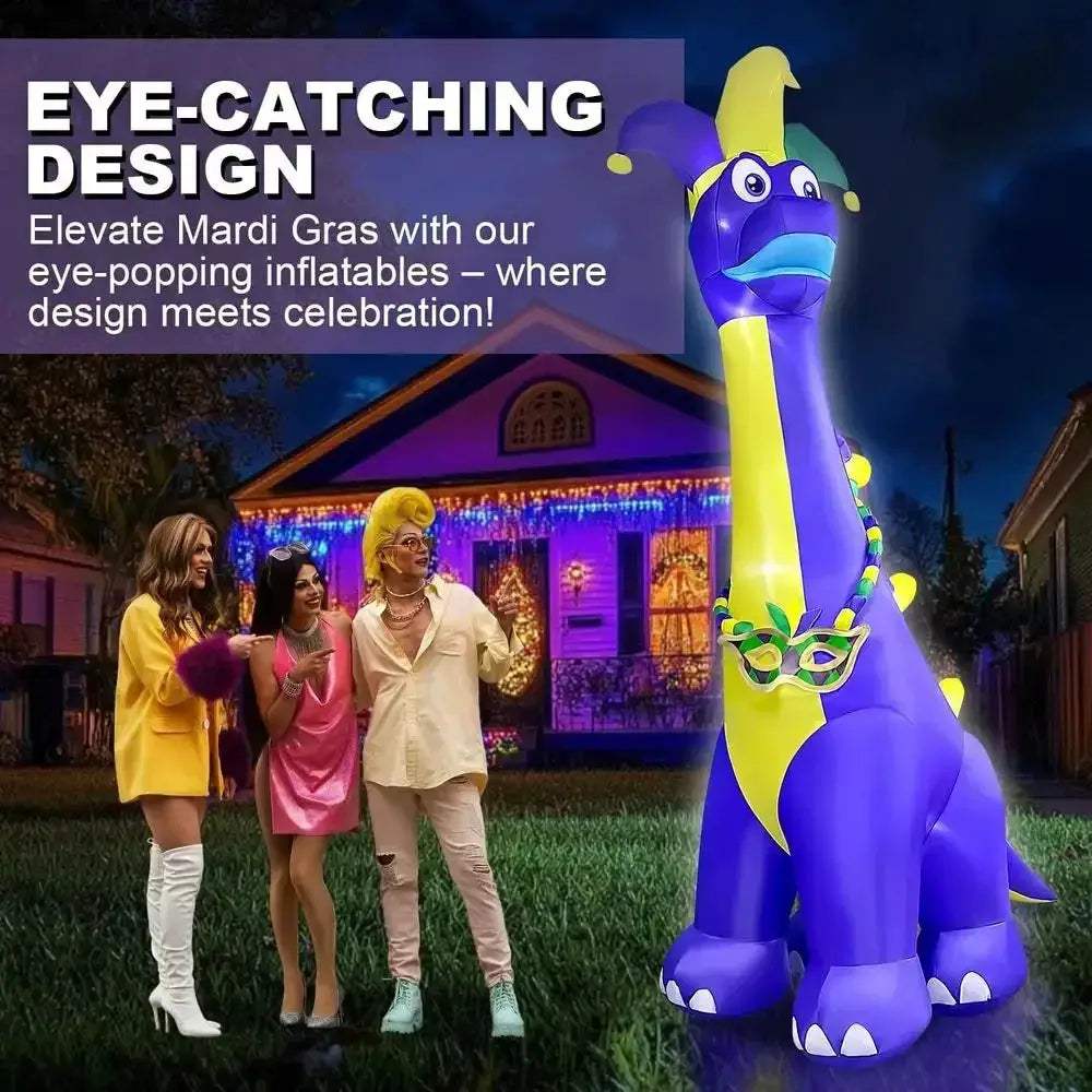 Giant 12ft Mardi Gras Dinosaur Inflatable with LED Lights - ToylandEU