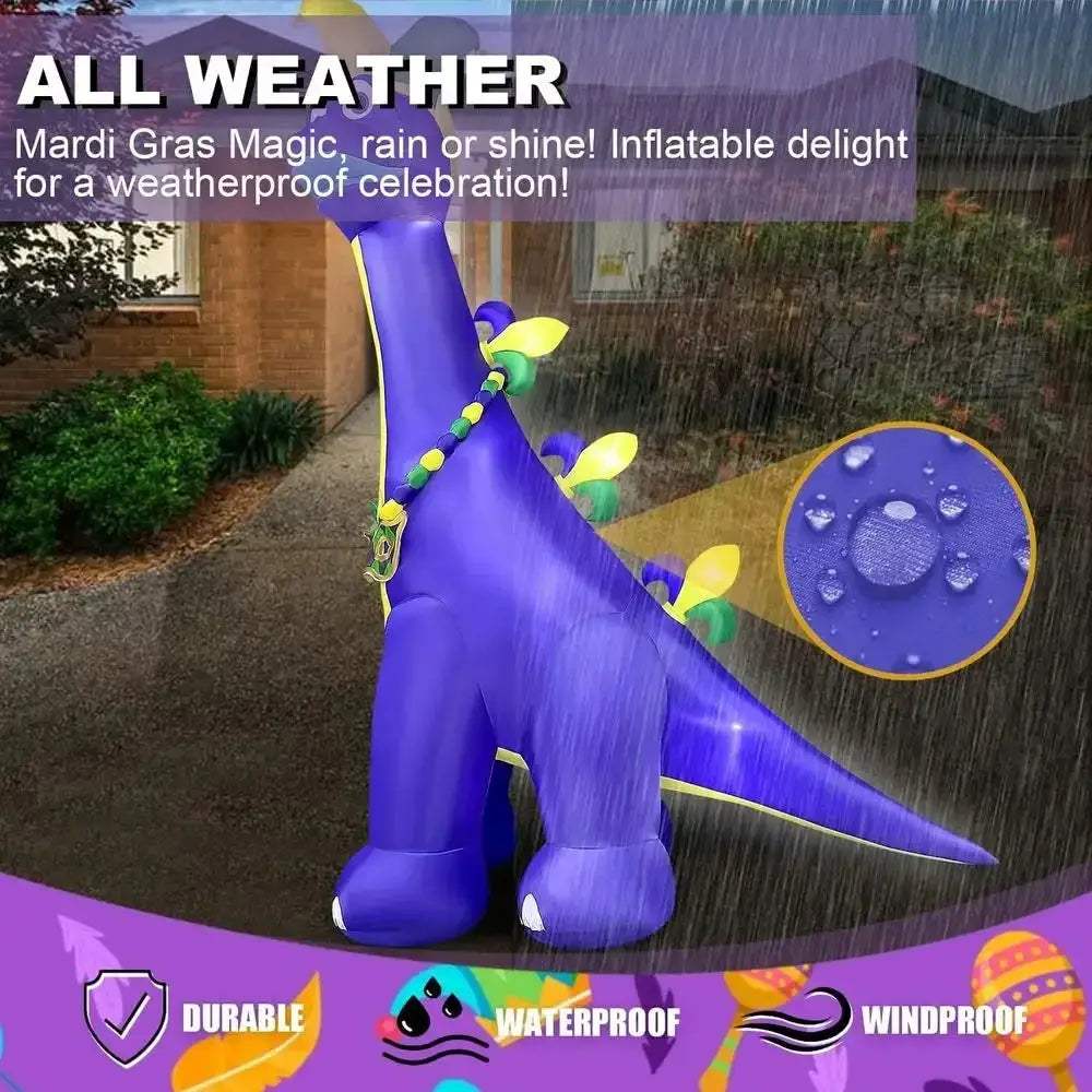 Giant 12ft Mardi Gras Dinosaur Inflatable with LED Lights - ToylandEU