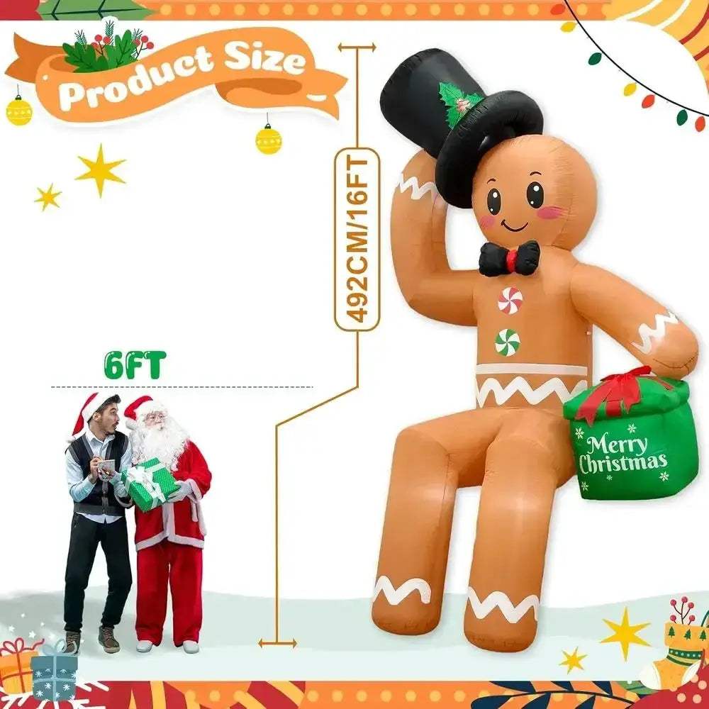 Giant 16ft Outdoor Christmas Inflatable Gingerbread LED Decoration - ToylandEU