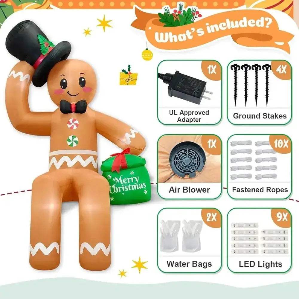 Giant 16ft Outdoor Christmas Inflatable Gingerbread LED Decoration - ToylandEU