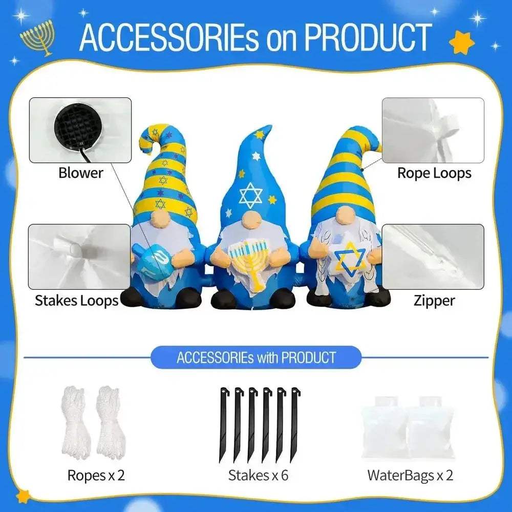 Giant 6ft Hanukkah Outdoor Inflatable Gnomes With Star Dreidel - ToylandEU