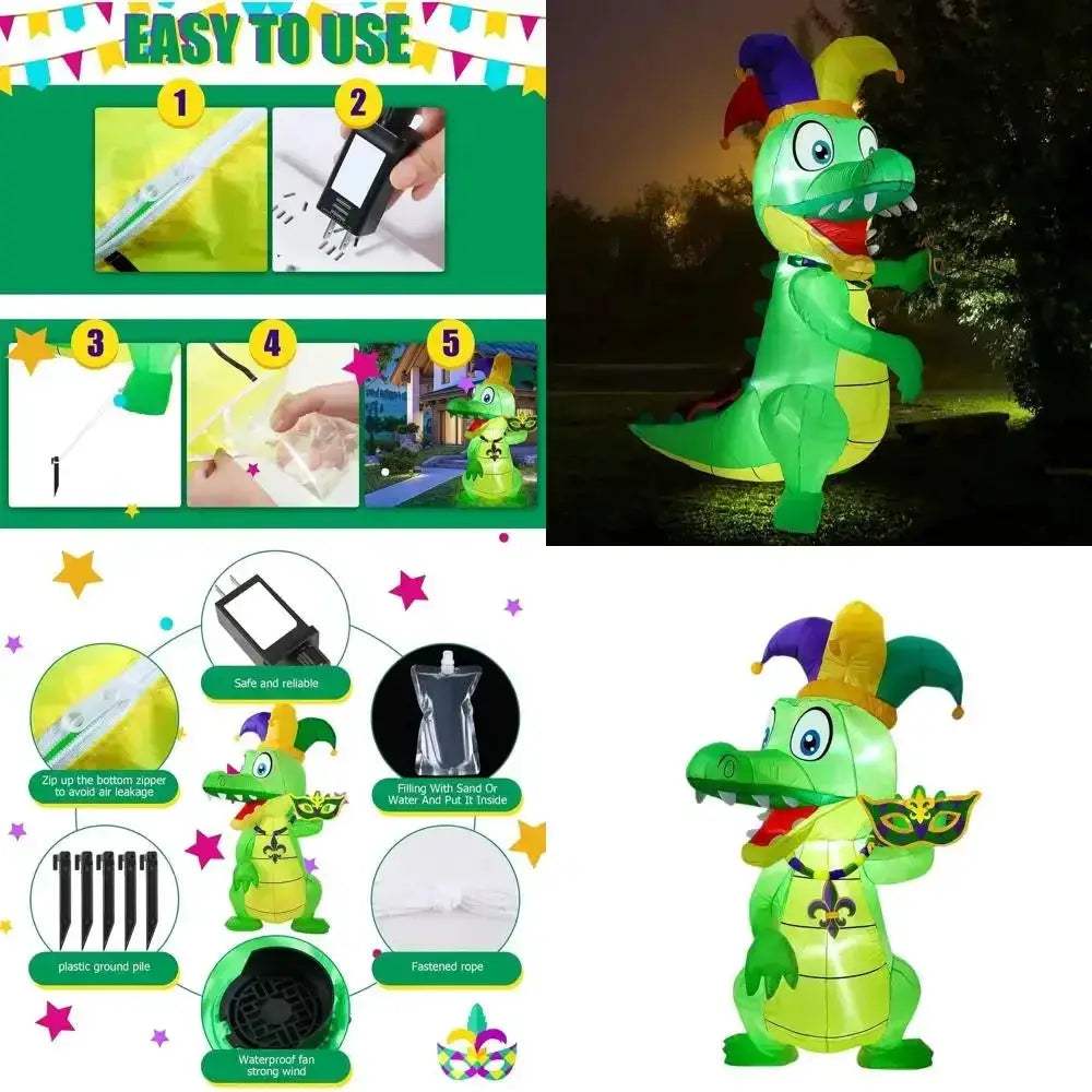 Giant 6ft Inflatable Mardi Gras Alligator With LED Lights - ToylandEU