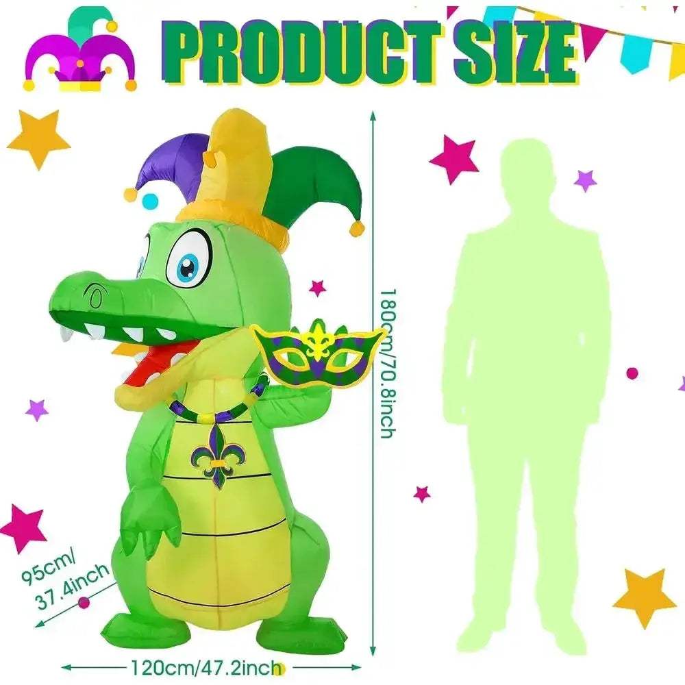 Giant 6ft Inflatable Mardi Gras Alligator With LED Lights - ToylandEU
