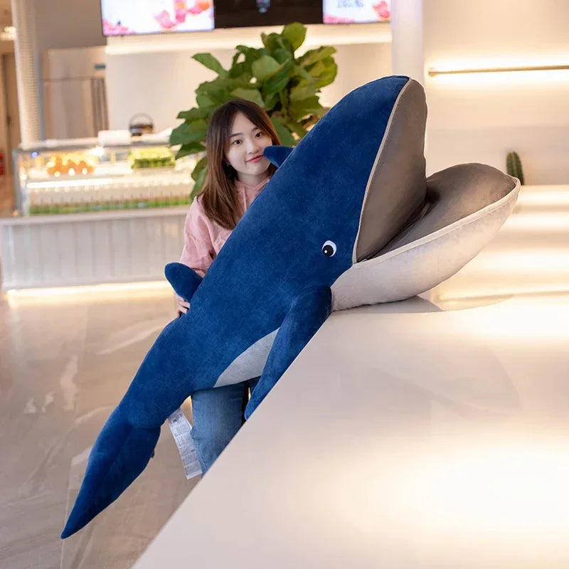 Giant Blue Whale Plush Toy With Open Mouth Soft Pillow - ToylandEU