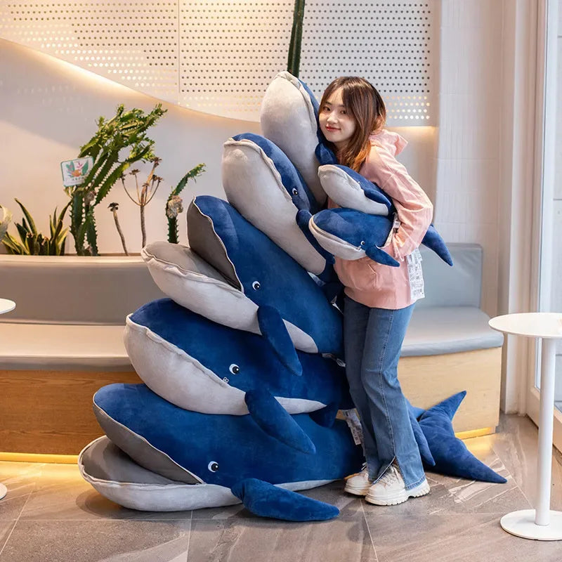 Giant Blue Whale Plush Toy With Open Mouth Soft Pillow - ToylandEU
