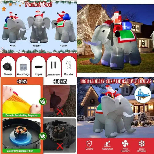  Giant Christmas Elephant Inflatable LED Lights Outdoor -  ToylandEU™