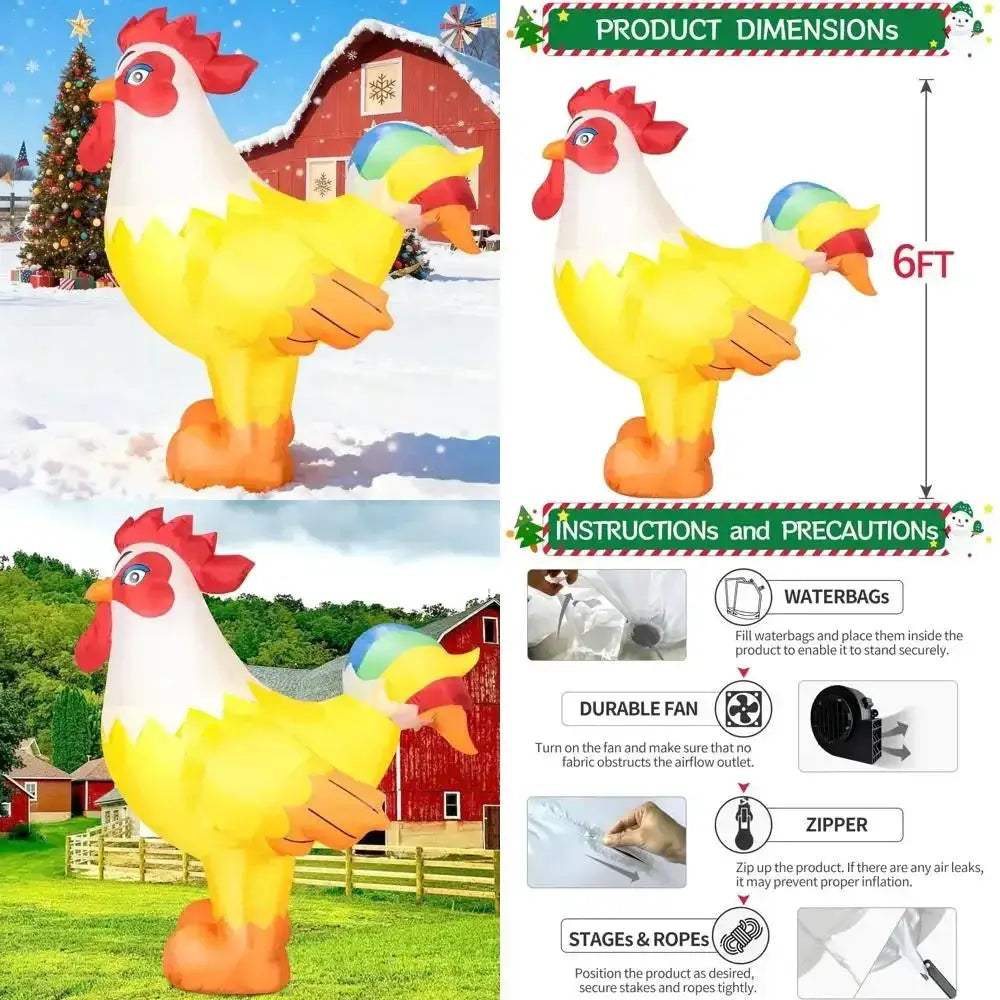 Giant Inflatable Rooster With LED Lights For Outdoor Christmas Decor - ToylandEU