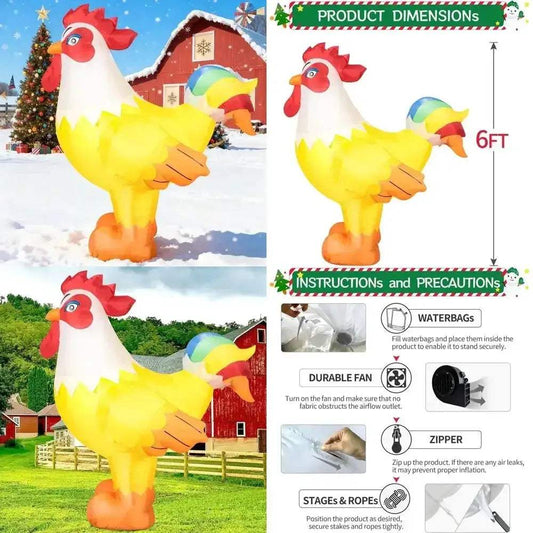  Giant Inflatable Rooster Outdoor Christmas Decor With LED -  ToylandEU™