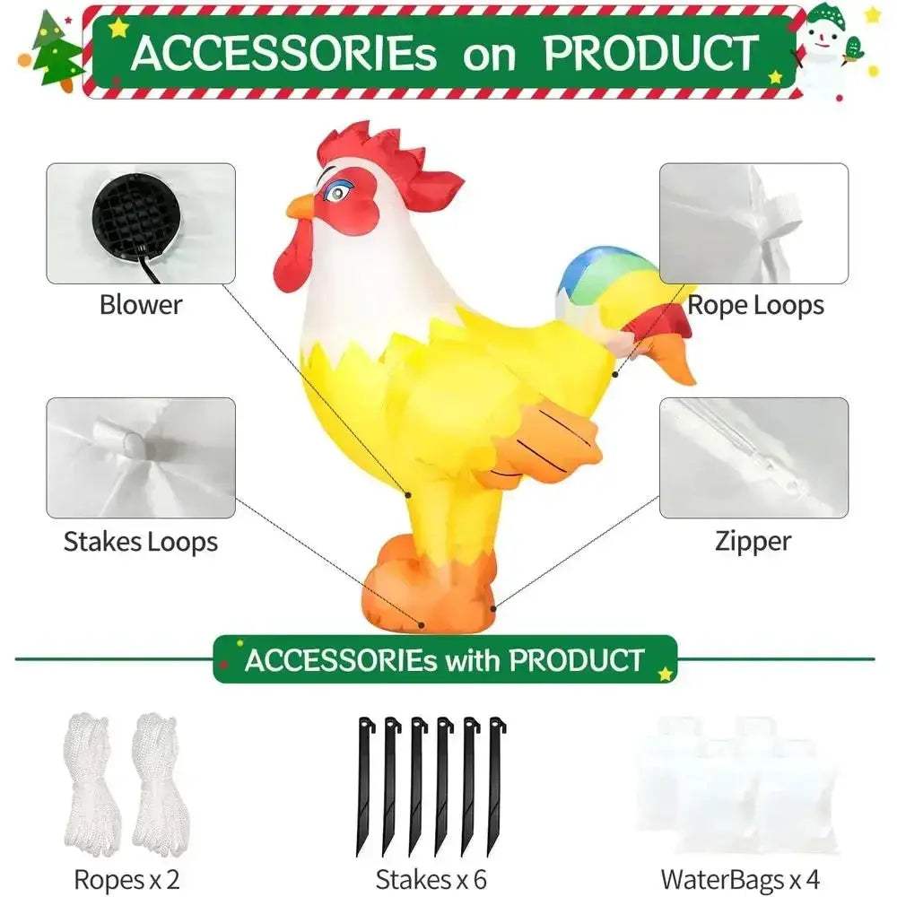Giant Inflatable Rooster With LED Lights For Outdoor Christmas Decor - ToylandEU