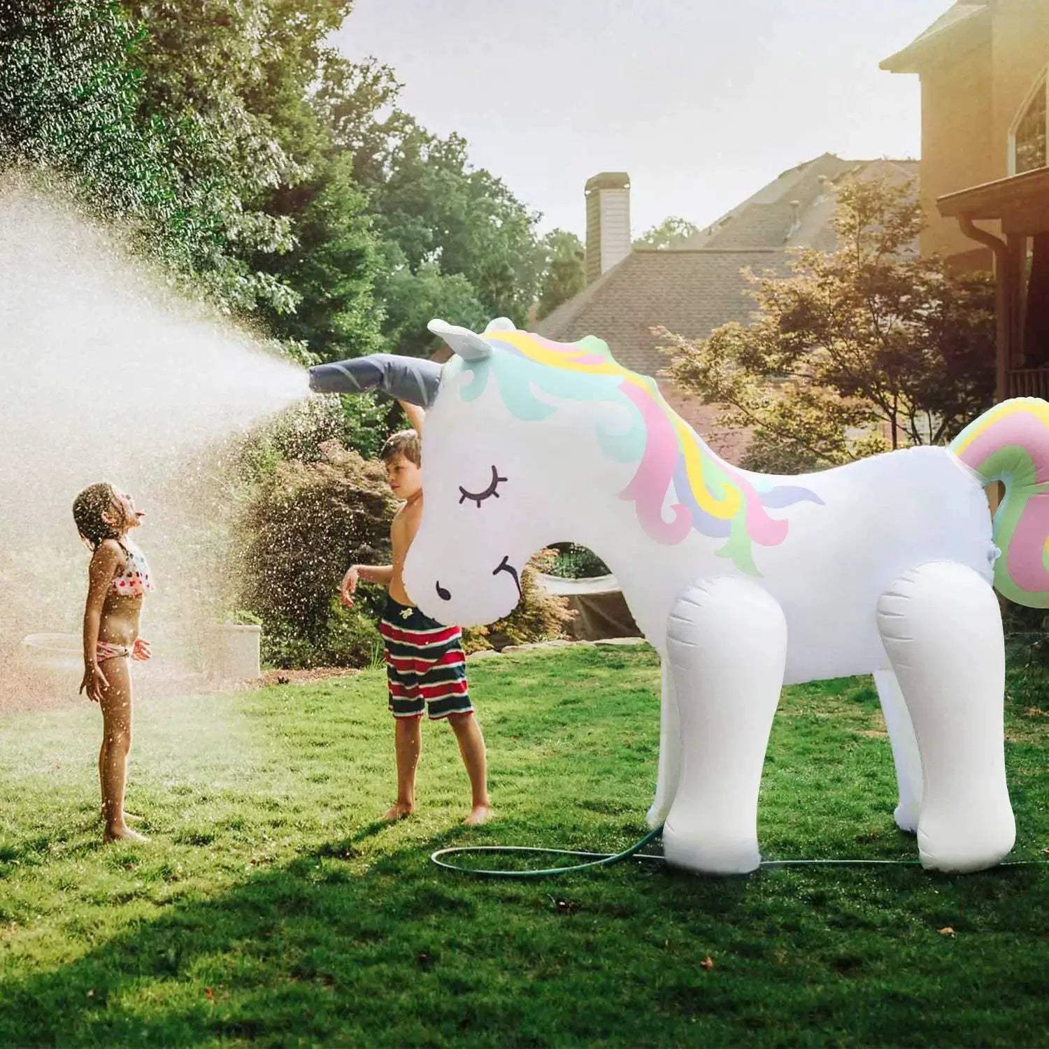 Kids Summer Giant Inflatable Unicorn Water Spray Pool Toy Swimming Float Standing Outdoor Fountain Beach Party Decor Accessories - ToylandEU
