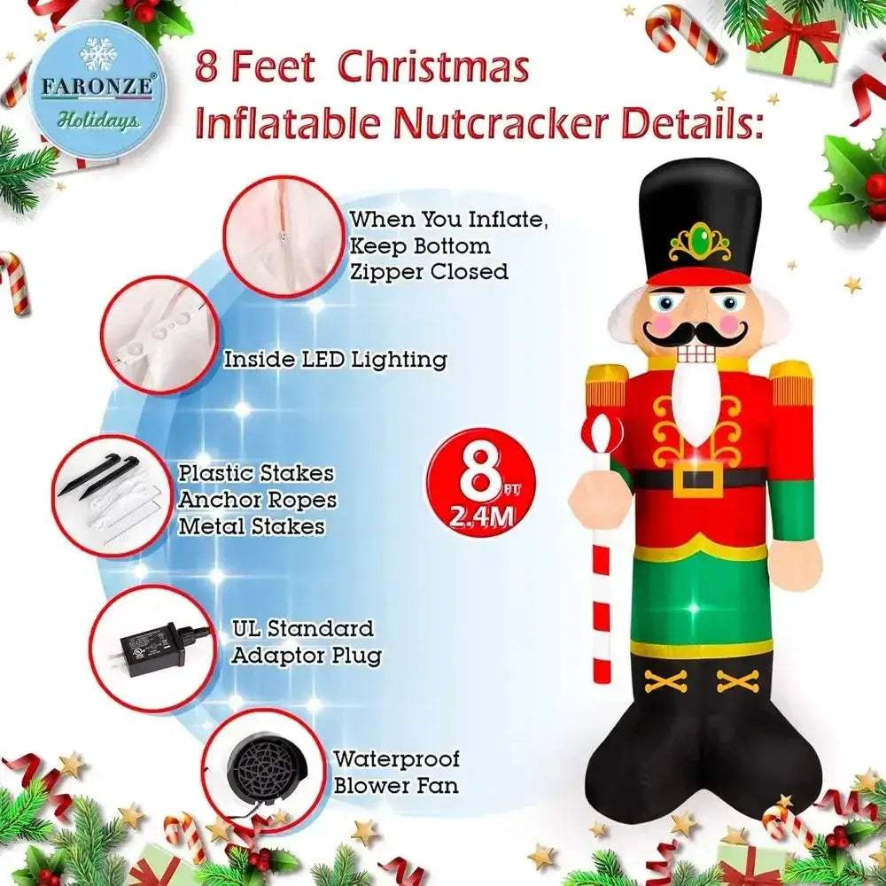 Giant Lighted Nutcracker Inflatable Eight Foot Christmas Decor - ToylandEU