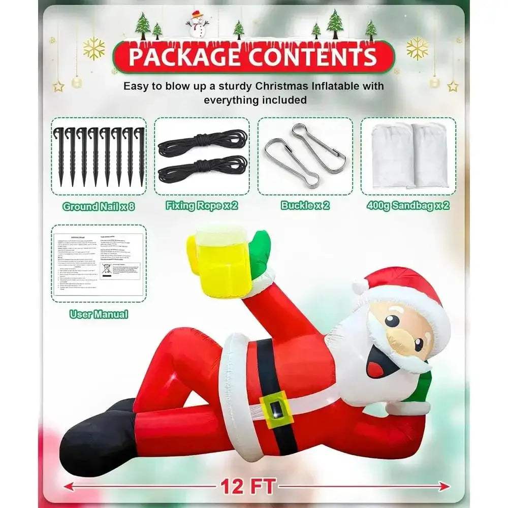 Giant Santa Inflatable With LED Lights For Outdoor Holiday Decor - ToylandEU