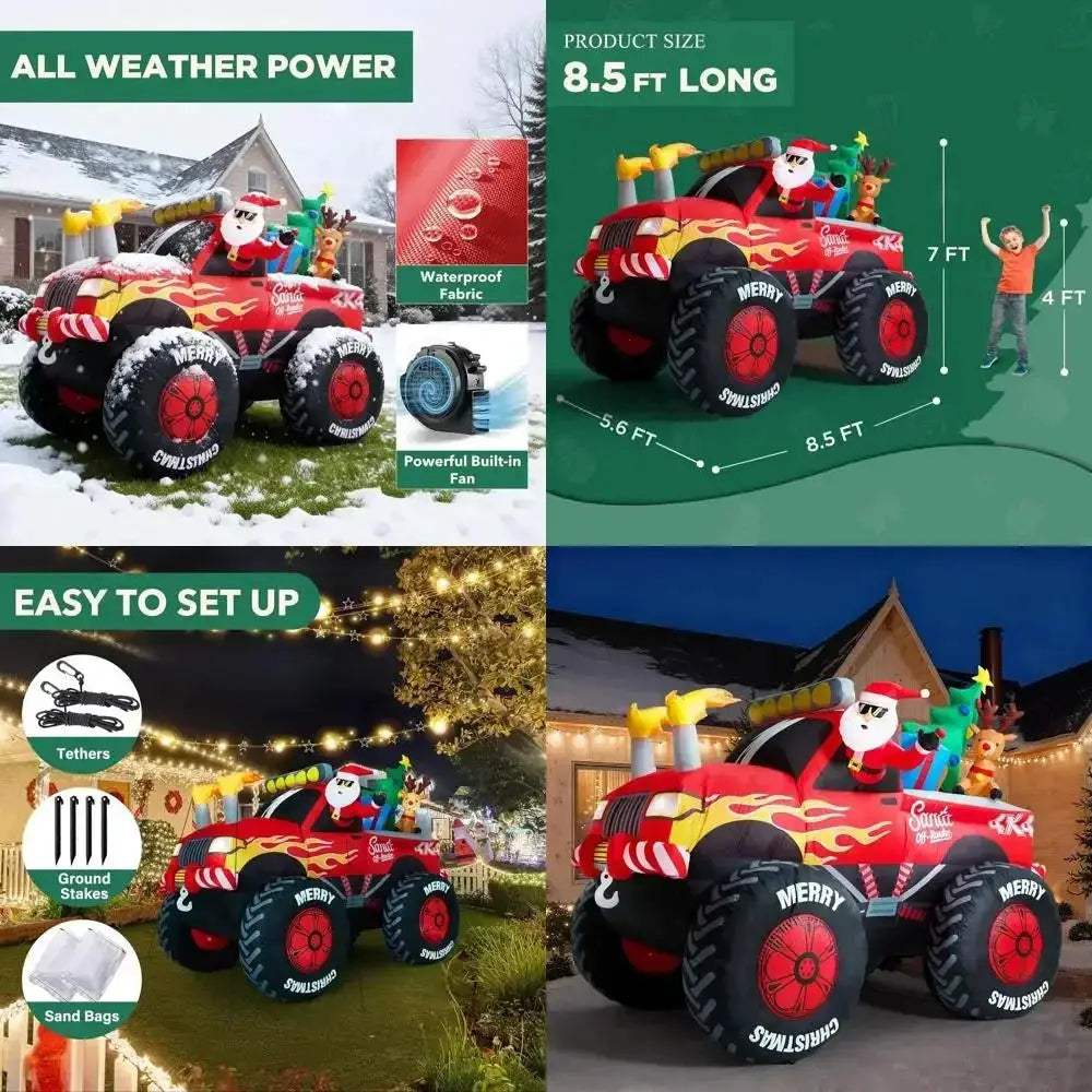 Giant Santa On Monster Truck Inflatable Christmas Decoration - ToylandEU