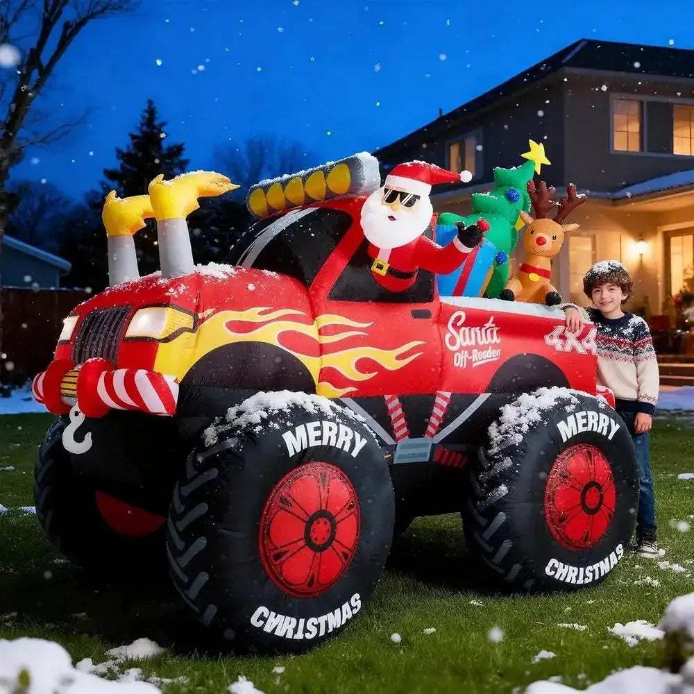 Giant Santa On Monster Truck Inflatable Christmas Decoration - ToylandEU