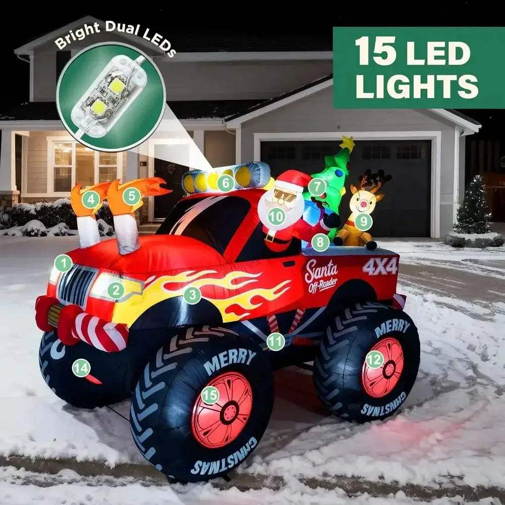 Giant Santa On Monster Truck Inflatable Christmas Decoration - ToylandEU