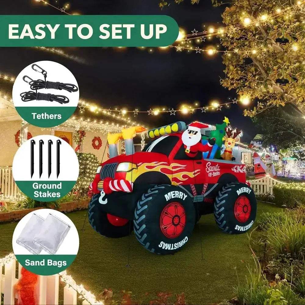 Giant Santa On Monster Truck Inflatable Christmas Decoration - ToylandEU
