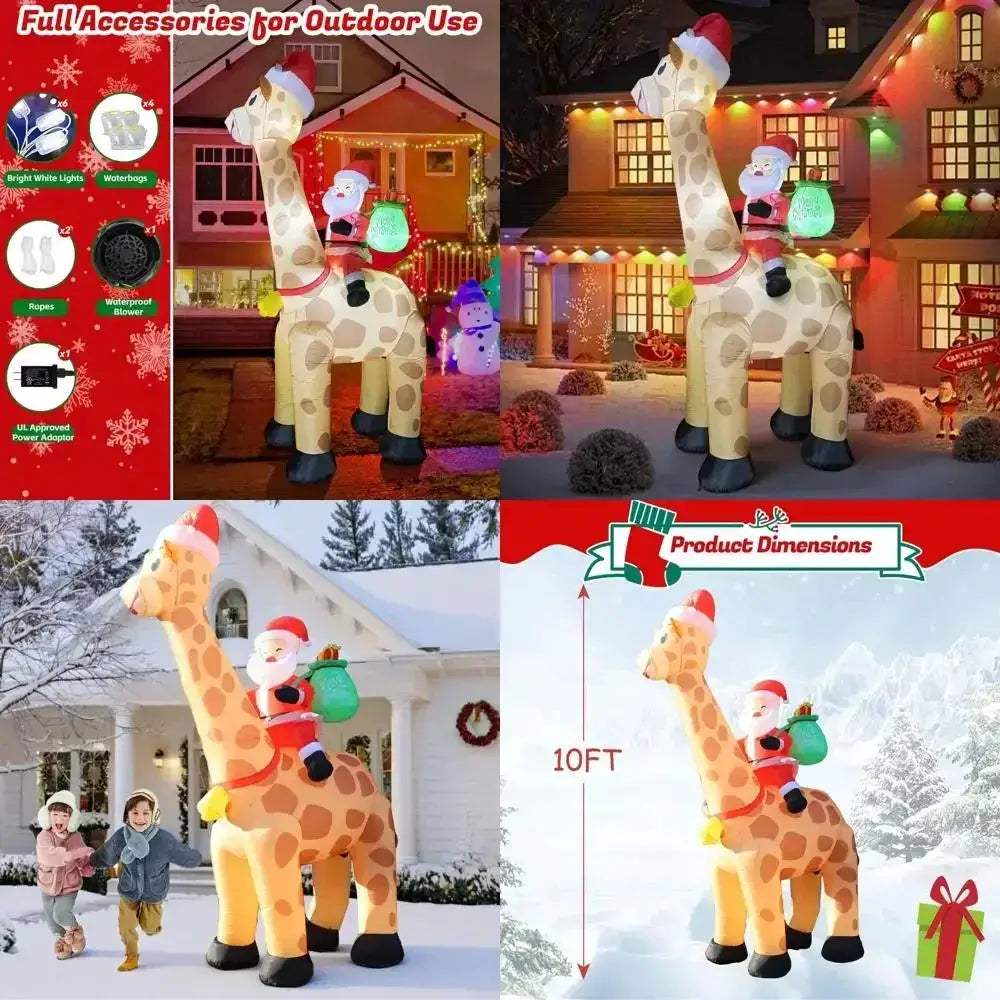 Giant Santa Riding Giraffe Inflatable With LED Lights - ToylandEU