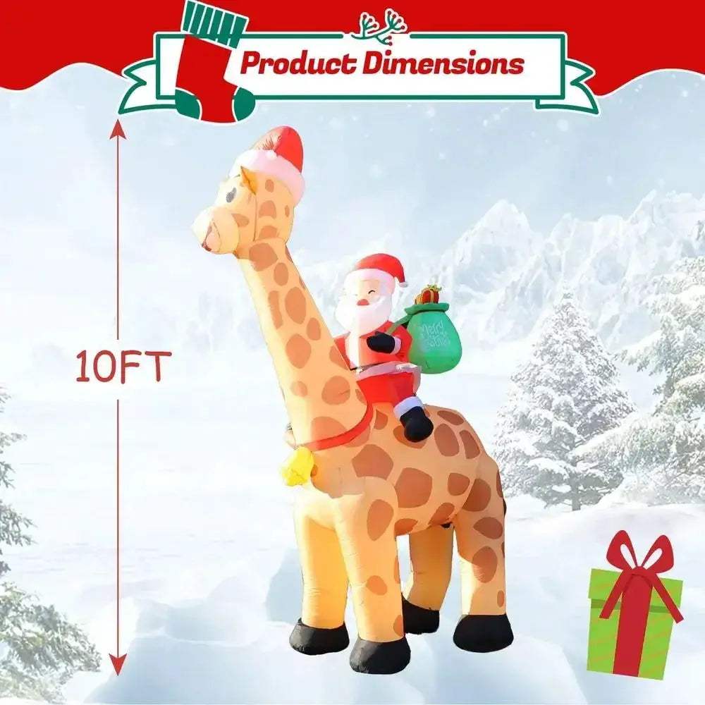 Giant Santa Riding Giraffe Inflatable With LED Lights - ToylandEU