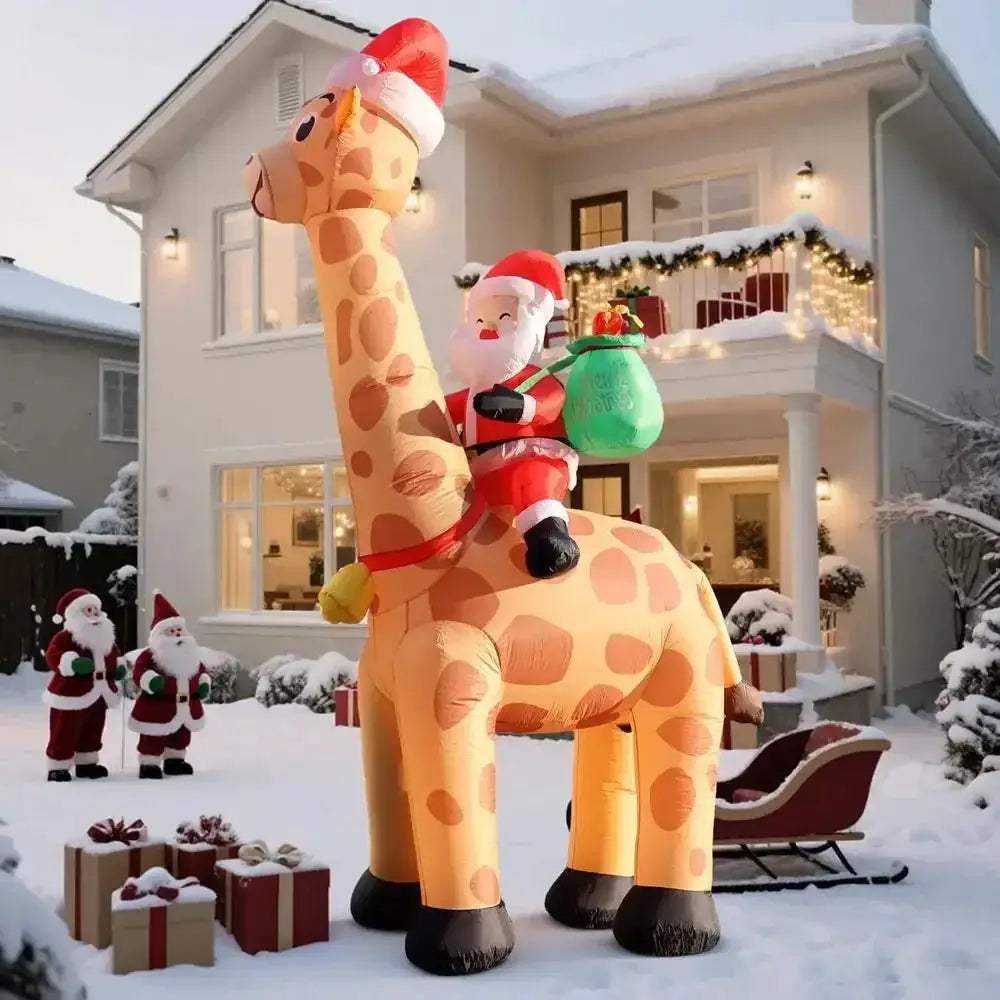Giant Santa Riding Giraffe Inflatable With LED Lights - ToylandEU