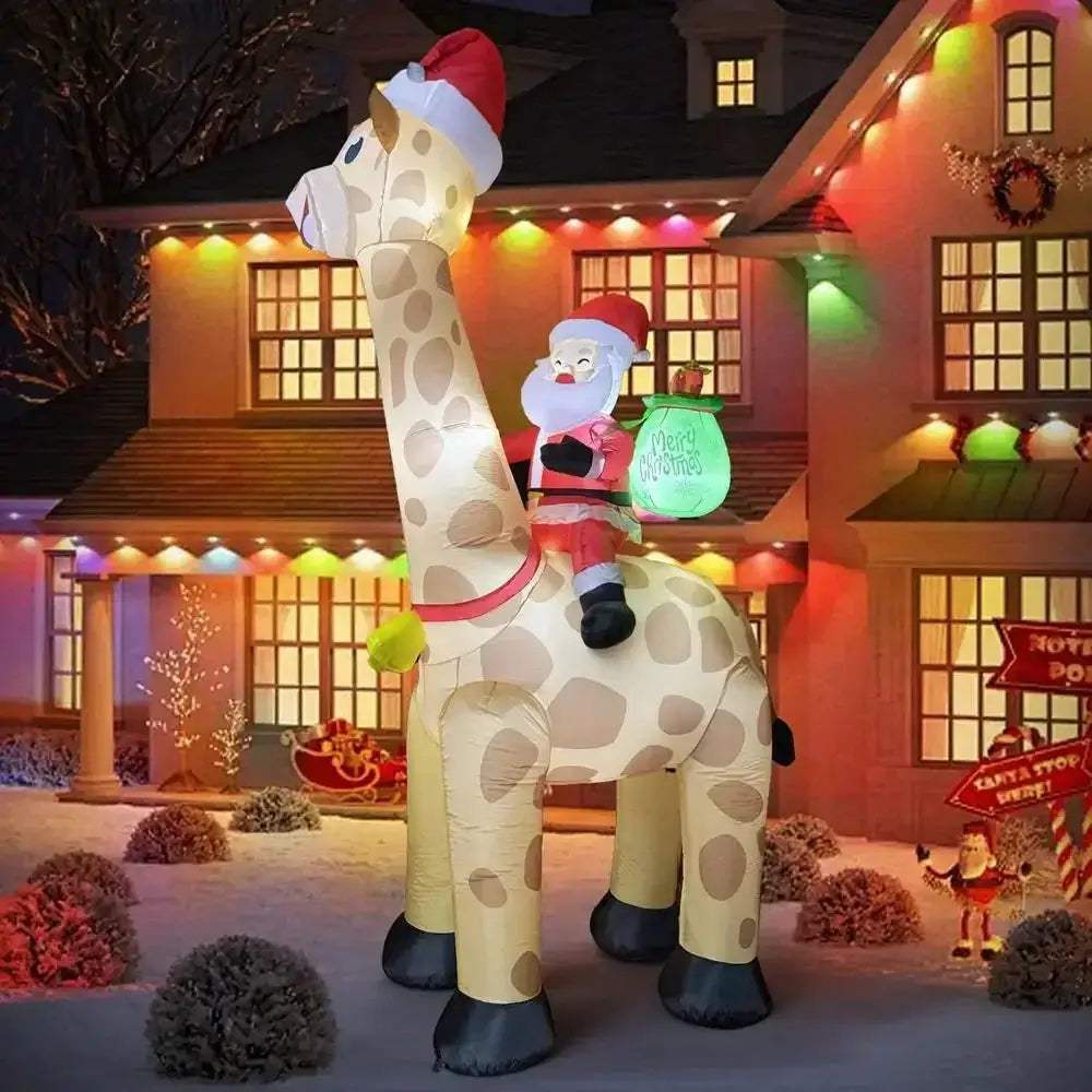 Giant Santa Riding Giraffe Inflatable With LED Lights - ToylandEU