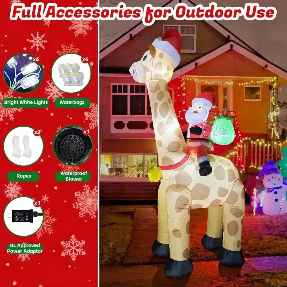Giant Santa Riding Giraffe Inflatable With LED Lights - ToylandEU