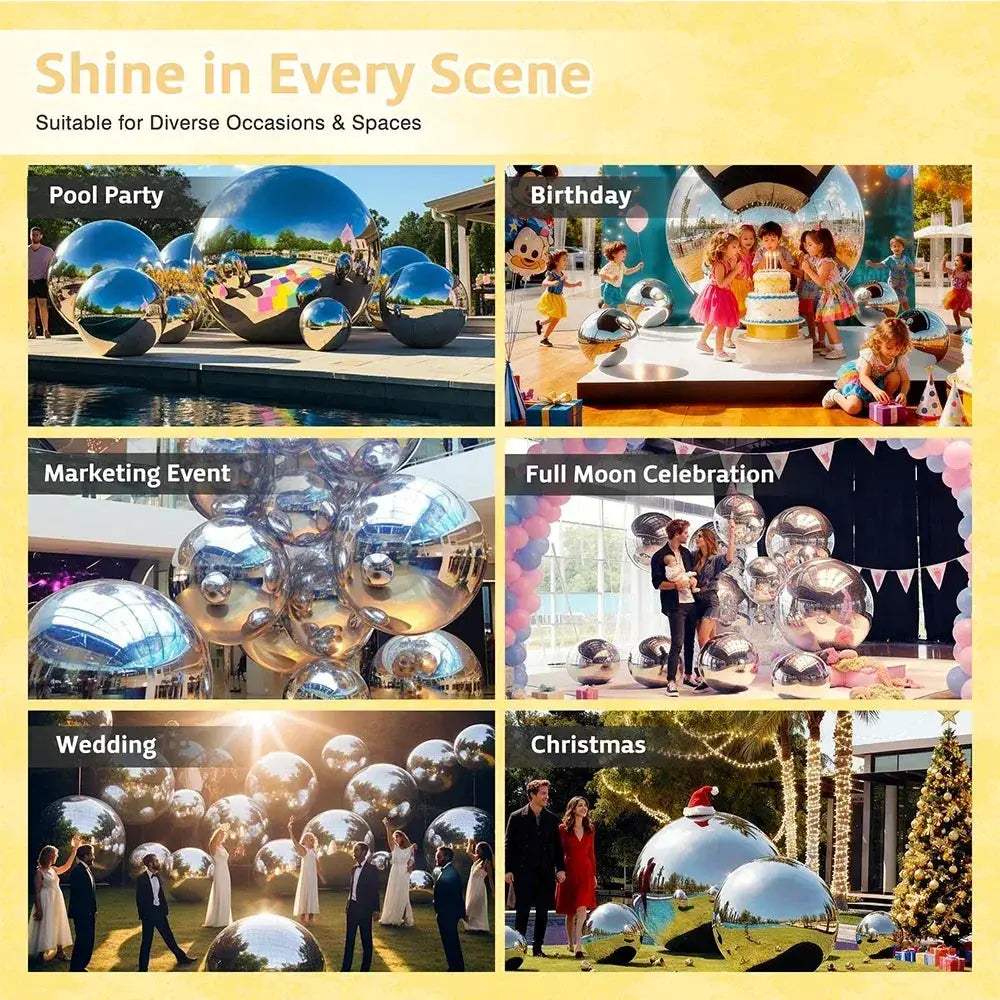Giant Shiny Silver Inflatable Mirror Balls Set For Dazzling Parties - ToylandEU