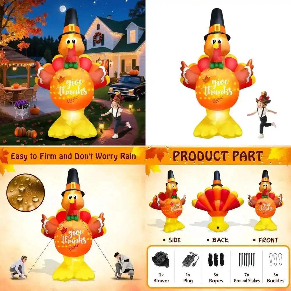 Giant Thanksgiving Turkey Inflatable With LED Lights For Outdoor Lawn - ToylandEU