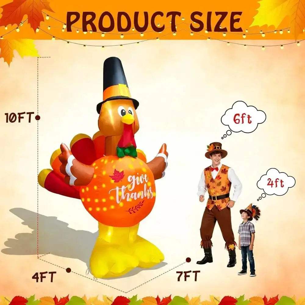 Giant Thanksgiving Turkey Inflatable With LED Lights For Outdoor Lawn - ToylandEU