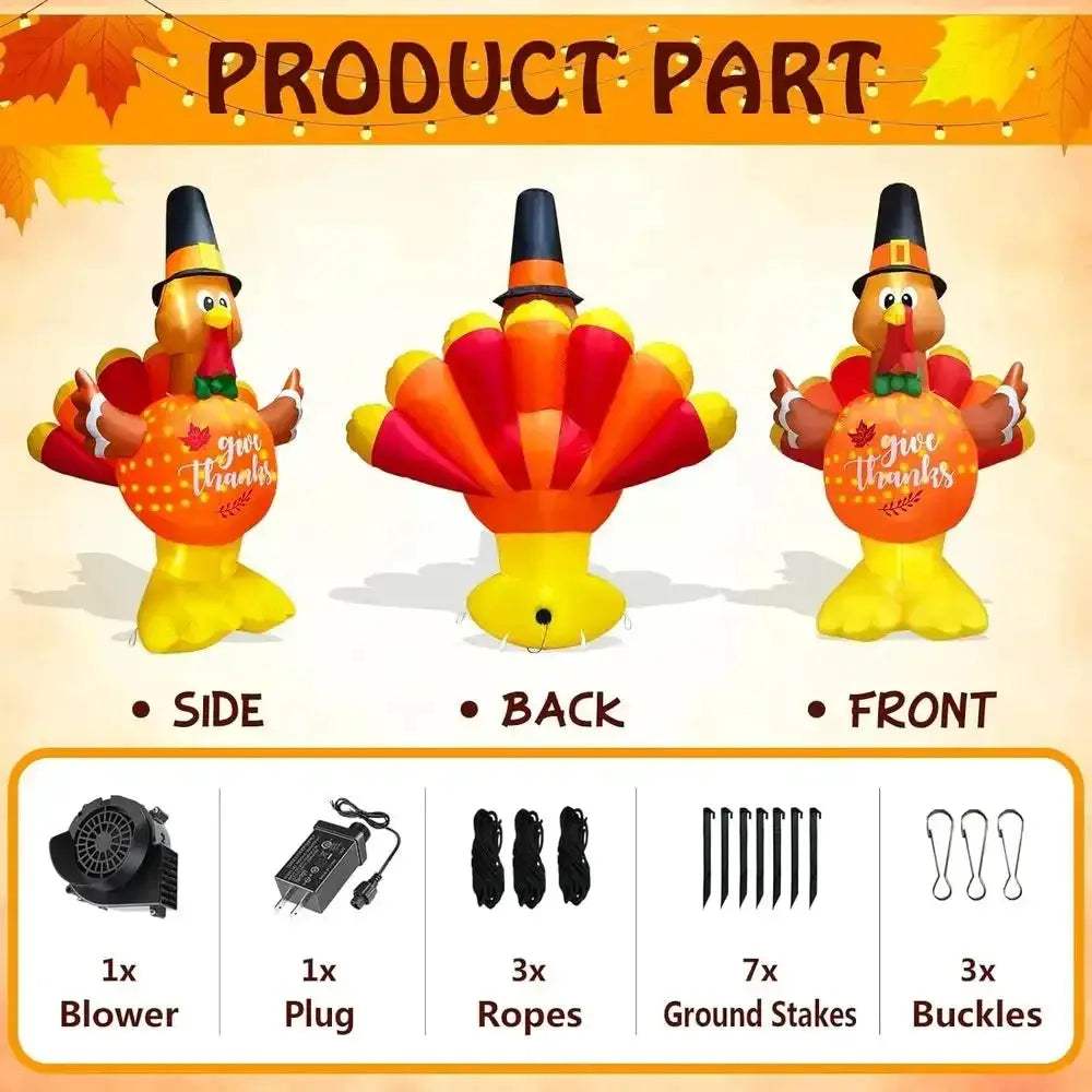 Giant Thanksgiving Turkey Inflatable With LED Lights For Outdoor Lawn - ToylandEU