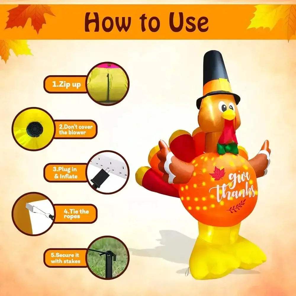 Giant Thanksgiving Turkey Inflatable With LED Lights For Outdoor Lawn - ToylandEU