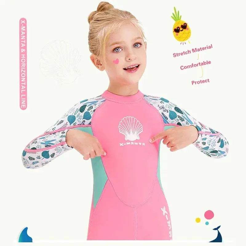 Girls 2.5mm Neoprene Wetsuit Long Sleeve Warm UV Protection - ToylandEU