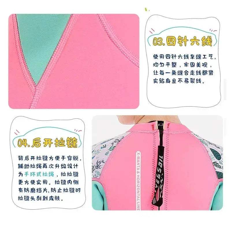 Girls 2.5mm Neoprene Wetsuit Long Sleeve Warm UV Protection - ToylandEU