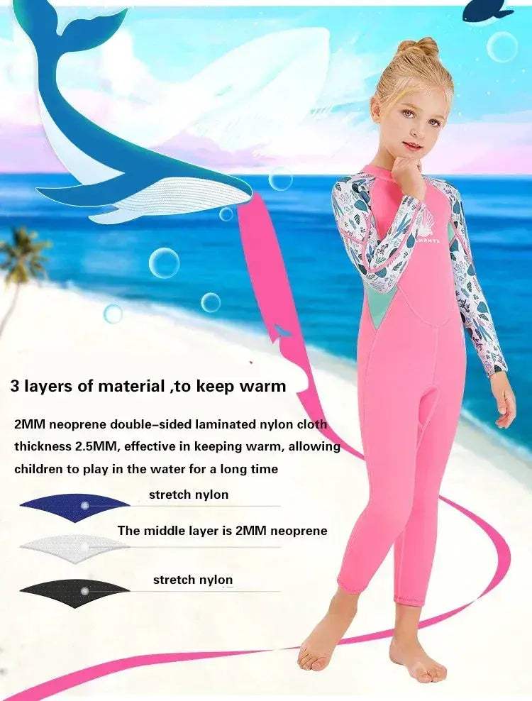Girls 2.5mm Neoprene Wetsuit Long Sleeve Warm UV Protection - ToylandEU